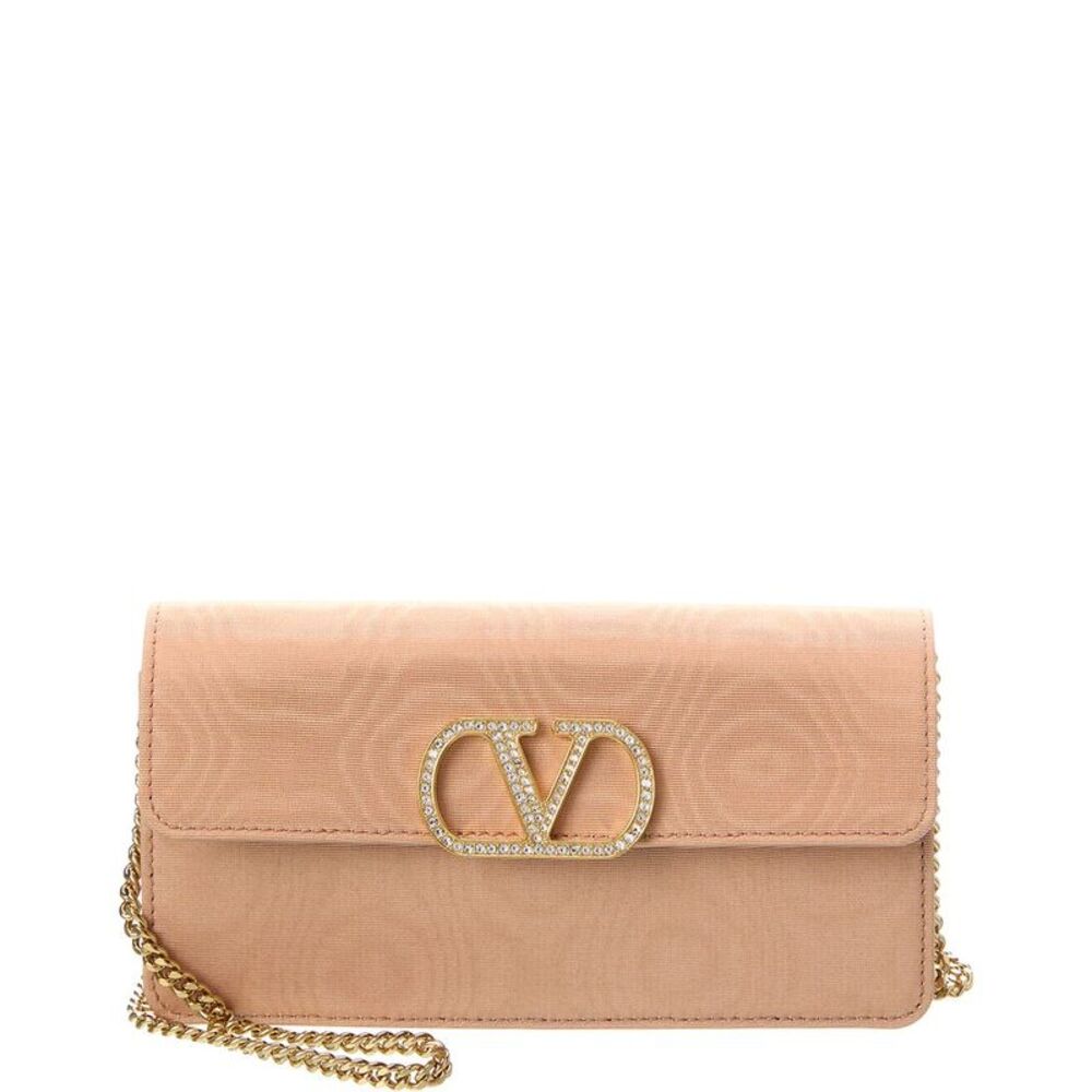 Valentino Vlogo Signature Grosgrain Wallet On Chain, Pink